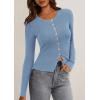 imagePRETTYGARDEN Womens 2026 Fall Cardigan Sweaters Lightweight Long Sleeve Button up Ribbed Knit Tops Winter Fashion ClothesLight Blue