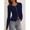 imagePRETTYGARDEN Womens 2026 Fall Cardigan Sweaters Lightweight Long Sleeve Button up Ribbed Knit Tops Winter Fashion ClothesNavy Blue