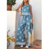 imagePRETTYGARDEN Womens 2026 Summer 2 Piece Lounge Sets Boho Floral Tank Tops Flowy Wide Peg Pants Travel Beach Vacation OutfitsFloral Grey Blue White
