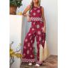 imagePRETTYGARDEN Womens 2026 Summer 2 Piece Lounge Sets Boho Floral Tank Tops Flowy Wide Peg Pants Travel Beach Vacation OutfitsFloral Wine Red White