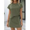imagePRETTYGARDEN Womens 2026 Summer 2 Piece Skirt Sets Short Sleeve Shirts Tops Skorts Matching Workout Clothes Travel OutfitsArmy Green