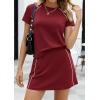 imagePRETTYGARDEN Womens 2026 Summer 2 Piece Skirt Sets Short Sleeve Shirts Tops Skorts Matching Workout Clothes Travel OutfitsBurgundy
