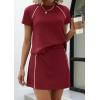 imagePRETTYGARDEN Womens 2026 Summer 2 Piece Skirt Sets Short Sleeve Shirts Tops Skorts Matching Workout Clothes Travel OutfitsBurgundy