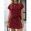 imagePRETTYGARDEN Womens 2026 Summer 2 Piece Skirt Sets Short Sleeve Shirts Tops Skorts Matching Workout Clothes Travel OutfitsBurgundy