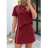 imagePRETTYGARDEN Womens 2026 Summer 2 Piece Skirt Sets Short Sleeve Shirts Tops Skorts Matching Workout Clothes Travel OutfitsBurgundy
