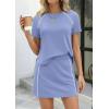 imagePRETTYGARDEN Womens 2026 Summer 2 Piece Skirt Sets Short Sleeve Shirts Tops Skorts Matching Workout Clothes Travel OutfitsLight Blue
