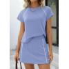 imagePRETTYGARDEN Womens 2026 Summer 2 Piece Skirt Sets Short Sleeve Shirts Tops Skorts Matching Workout Clothes Travel OutfitsLight Blue