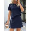 imagePRETTYGARDEN Womens 2026 Summer 2 Piece Skirt Sets Short Sleeve Shirts Tops Skorts Matching Workout Clothes Travel OutfitsNavy Blue