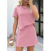 imagePRETTYGARDEN Womens 2026 Summer 2 Piece Skirt Sets Short Sleeve Shirts Tops Skorts Matching Workout Clothes Travel OutfitsPink