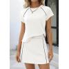 imagePRETTYGARDEN Womens 2026 Summer 2 Piece Skirt Sets Short Sleeve Shirts Tops Skorts Matching Workout Clothes Travel OutfitsWhite