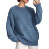 imagePRETTYGARDEN Womens Fall Long Sleeve Sweater Crew Neck Fuzzy Loose Fit Chunky Knit Oversized Pullover Sweaters Going Out TopsDenim Blue