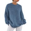 imagePRETTYGARDEN Womens Fall Long Sleeve Sweater Crew Neck Fuzzy Loose Fit Chunky Knit Oversized Pullover Sweaters Going Out TopsDenim Blue