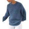 imagePRETTYGARDEN Womens Fall Long Sleeve Sweater Crew Neck Fuzzy Loose Fit Chunky Knit Oversized Pullover Sweaters Going Out TopsDenim Blue