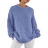 imagePRETTYGARDEN Womens Fall Long Sleeve Sweater Crew Neck Fuzzy Loose Fit Chunky Knit Oversized Pullover Sweaters Going Out TopsMist Blue