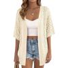 imagePRETTYGARDEN Womens Lightweight Summer Cardigans 2026 Short Sleeve Knit Crochet Coverups Spring Boho Beach Vacation ClothesBeige