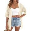 imagePRETTYGARDEN Womens Lightweight Summer Cardigans 2026 Short Sleeve Knit Crochet Coverups Spring Boho Beach Vacation ClothesBeige