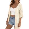 imagePRETTYGARDEN Womens Lightweight Summer Cardigans 2026 Short Sleeve Knit Crochet Coverups Spring Boho Beach Vacation ClothesBeige