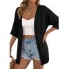 imagePRETTYGARDEN Womens Lightweight Summer Cardigans 2026 Short Sleeve Knit Crochet Coverups Spring Boho Beach Vacation ClothesBlack