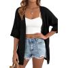 imagePRETTYGARDEN Womens Lightweight Summer Cardigans 2026 Short Sleeve Knit Crochet Coverups Spring Boho Beach Vacation ClothesBlack