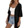 imagePRETTYGARDEN Womens Lightweight Summer Cardigans 2026 Short Sleeve Knit Crochet Coverups Spring Boho Beach Vacation ClothesBlack
