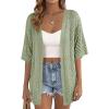 imagePRETTYGARDEN Womens Lightweight Summer Cardigans 2026 Short Sleeve Knit Crochet Coverups Spring Boho Beach Vacation ClothesGreen