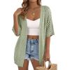 imagePRETTYGARDEN Womens Lightweight Summer Cardigans 2026 Short Sleeve Knit Crochet Coverups Spring Boho Beach Vacation ClothesGreen