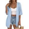 imagePRETTYGARDEN Womens Lightweight Summer Cardigans 2026 Short Sleeve Knit Crochet Coverups Spring Boho Beach Vacation ClothesLight Blue