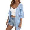 imagePRETTYGARDEN Womens Lightweight Summer Cardigans 2026 Short Sleeve Knit Crochet Coverups Spring Boho Beach Vacation ClothesLight Blue