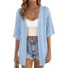 imagePRETTYGARDEN Womens Lightweight Summer Cardigans 2026 Short Sleeve Knit Crochet Coverups Spring Boho Beach Vacation ClothesLight Blue