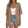 imagePRETTYGARDEN Womens Lightweight Summer Cardigans 2026 Short Sleeve Knit Crochet Coverups Spring Boho Beach Vacation ClothesLight Brown