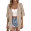 imagePRETTYGARDEN Womens Lightweight Summer Cardigans 2026 Short Sleeve Knit Crochet Coverups Spring Boho Beach Vacation ClothesLight Khaki
