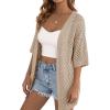 imagePRETTYGARDEN Womens Lightweight Summer Cardigans 2026 Short Sleeve Knit Crochet Coverups Spring Boho Beach Vacation ClothesLight Khaki