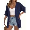 imagePRETTYGARDEN Womens Lightweight Summer Cardigans 2026 Short Sleeve Knit Crochet Coverups Spring Boho Beach Vacation ClothesNavy Blue