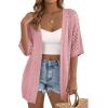 imagePRETTYGARDEN Womens Lightweight Summer Cardigans 2026 Short Sleeve Knit Crochet Coverups Spring Boho Beach Vacation ClothesPink