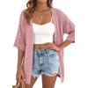 imagePRETTYGARDEN Womens Lightweight Summer Cardigans 2026 Short Sleeve Knit Crochet Coverups Spring Boho Beach Vacation ClothesPink