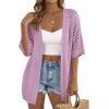 imagePRETTYGARDEN Womens Lightweight Summer Cardigans 2026 Short Sleeve Knit Crochet Coverups Spring Boho Beach Vacation ClothesPurple