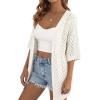 imagePRETTYGARDEN Womens Lightweight Summer Cardigans 2026 Short Sleeve Knit Crochet Coverups Spring Boho Beach Vacation ClothesWhite