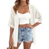 imagePRETTYGARDEN Womens Lightweight Summer Cardigans 2026 Short Sleeve Knit Crochet Coverups Spring Boho Beach Vacation ClothesWhite
