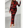 imagePRETTYGARDEN Womens Long Sleeve Maxi Dresses 2026 Spring Ruched Bodycon Floral Mesh Formal Wedding Guest Cocktail Party DressBlack Red Flower