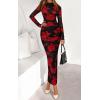 imagePRETTYGARDEN Womens Long Sleeve Maxi Dresses 2026 Spring Ruched Bodycon Floral Mesh Formal Wedding Guest Cocktail Party DressBlack Red Flower