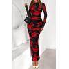 imagePRETTYGARDEN Womens Long Sleeve Maxi Dresses 2026 Spring Ruched Bodycon Floral Mesh Formal Wedding Guest Cocktail Party DressBlack Red Flower