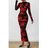 imagePRETTYGARDEN Womens Long Sleeve Maxi Dresses 2026 Spring Ruched Bodycon Floral Mesh Formal Wedding Guest Cocktail Party DressBlack Red Flower