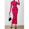 imagePRETTYGARDEN Womens Long Sleeve Maxi Dresses 2026 Spring Ruched Bodycon Floral Mesh Formal Wedding Guest Cocktail Party DressBlack Rose Red Big Floral