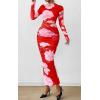 imagePRETTYGARDEN Womens Long Sleeve Maxi Dresses 2026 Spring Ruched Bodycon Floral Mesh Formal Wedding Guest Cocktail Party DressBrick Red Flower