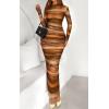 imagePRETTYGARDEN Womens Long Sleeve Maxi Dresses 2026 Spring Ruched Bodycon Floral Mesh Formal Wedding Guest Cocktail Party DressBrown Floral