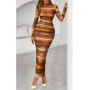 imagePRETTYGARDEN Womens Long Sleeve Maxi Dresses 2026 Spring Ruched Bodycon Floral Mesh Formal Wedding Guest Cocktail Party DressBrown Floral