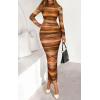 imagePRETTYGARDEN Womens Long Sleeve Maxi Dresses 2026 Spring Ruched Bodycon Floral Mesh Formal Wedding Guest Cocktail Party DressBrown Floral