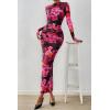 imagePRETTYGARDEN Womens Long Sleeve Maxi Dresses 2026 Spring Ruched Bodycon Floral Mesh Formal Wedding Guest Cocktail Party DressFloral Black Pink