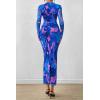 imagePRETTYGARDEN Womens Long Sleeve Maxi Dresses 2026 Spring Ruched Bodycon Floral Mesh Formal Wedding Guest Cocktail Party DressFloral Blue Pink