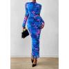 imagePRETTYGARDEN Womens Long Sleeve Maxi Dresses 2026 Spring Ruched Bodycon Floral Mesh Formal Wedding Guest Cocktail Party DressFloral Blue Pink